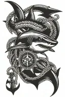 shark with anchor compass and rope  tattoo design idea