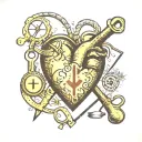 Emergency physician's tools arranged in the shape of a heart with family members' initials tattoo design idea