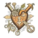 Emergency physician's tools arranged in the shape of a heart with family members' initials tattoo design idea