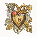 Emergency physician's tools arranged in the shape of a heart with family members' initials tattoo design idea