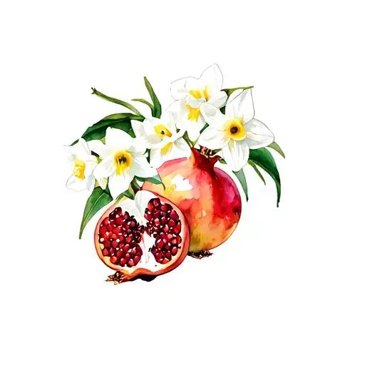pomegranates with narcissus flowers tattoo design idea