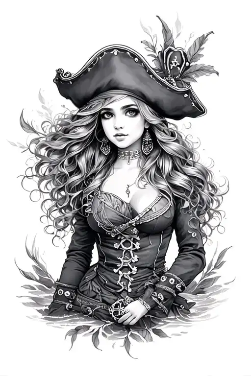 beautiful pirate girl tattoo design idea
