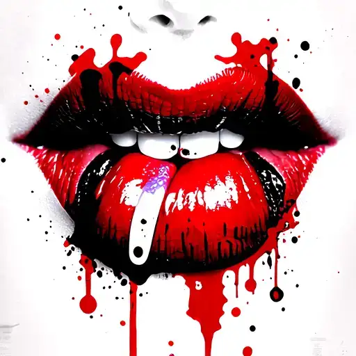 lips showing tongue with a piercing tattoo design idea