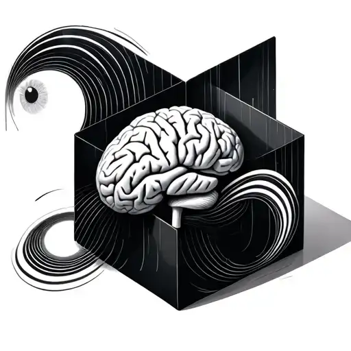 I want a brain in the middle of a 3d cube and the corners of the cube to be with vortexes connecting/touching/connecting tattoo design idea