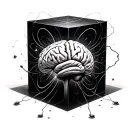 I want a brain in the middle of a 3d cube and the corners of the cube to be with vortexes connecting/touching/connecting tattoo design idea