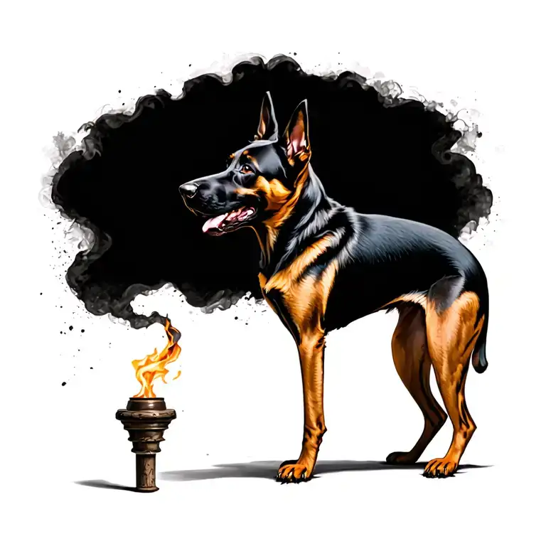 Belgian Malinois performing a spell tattoo design idea