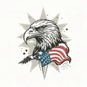 american flag background; eagle holding bombs foreground tattoo design idea
