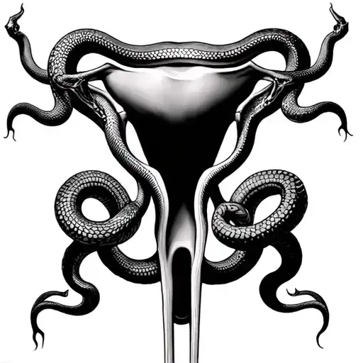 symmetrical uterus with snakes as fallopian tubes attacking the womb tattoo design idea