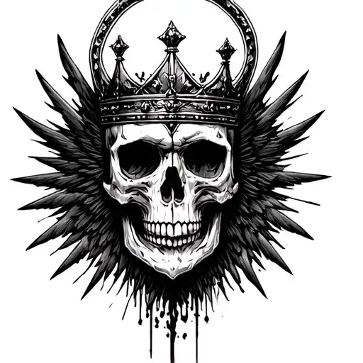 Skull King or Death Angel	•	Half-skull face with a crown or dark halo.	•	Symbolizes power over death — still ties into tattoo design idea