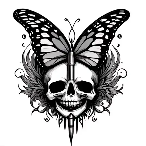 bullet with butterfly wings and wings like skulls design tattoo design idea