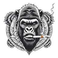 gorilla face African Zulu warrior smoking cigarette tattoo design idea