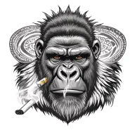 gorilla face African Zulu warrior smoking cigarette tattoo design idea
