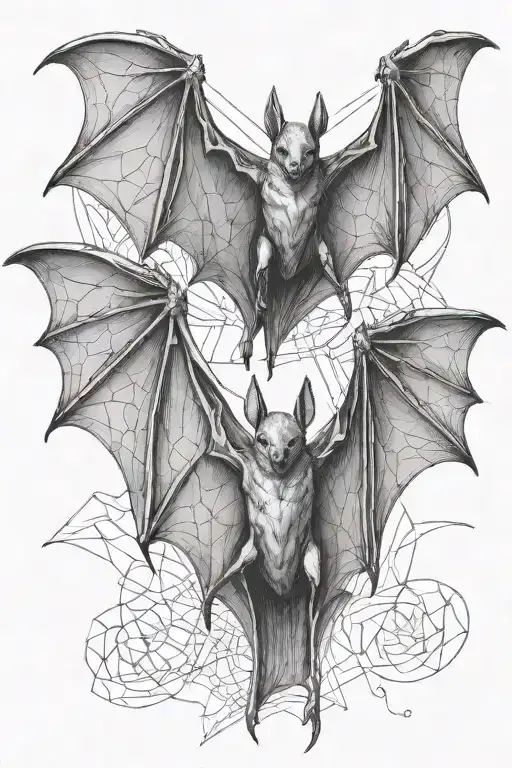 drawing of two bats flying with their wings open in different positions, the image must have extreme quality in detail tattoo design idea