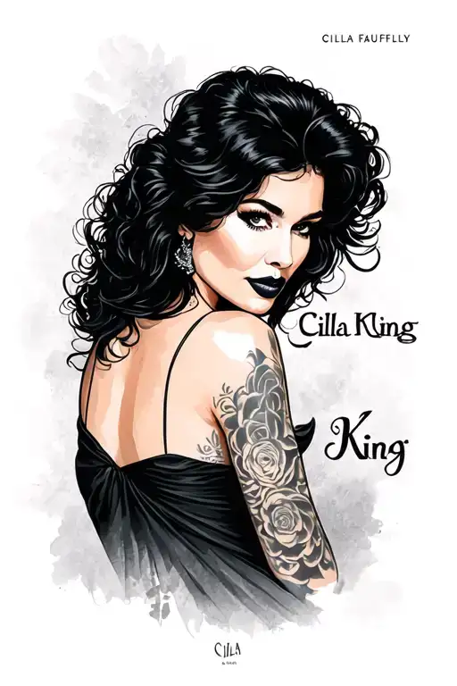"Cilla King" "Cilla King" Sinfully woman black hair tattoo design idea