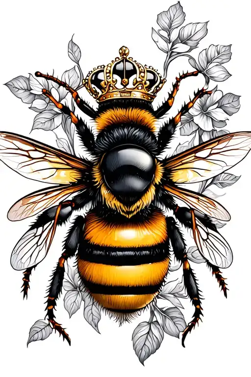 queen bee tattoo with crown and hive honey colm tattoo design idea