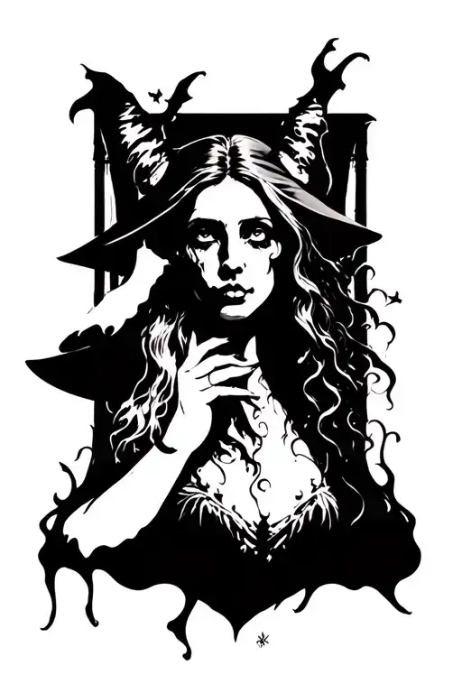 witches, ghosts, evil spirits silhouettes forming tattoo design idea