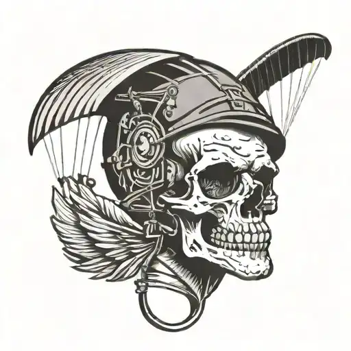 paraglider flying skull head tattoo design idea