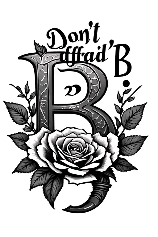"Don't B afraid 2 B" rose around the letter B with a Scorpio zodiac sign tattoo design idea