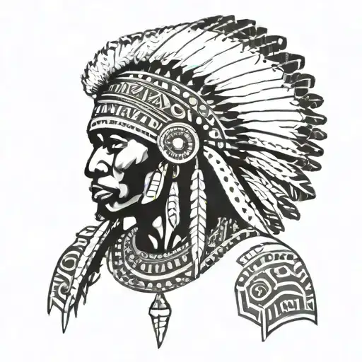 African Warrior With Native American headress pattern incorporating tattoo design idea