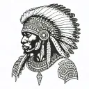 African Warrior With Native American headress pattern incorporating tattoo design idea