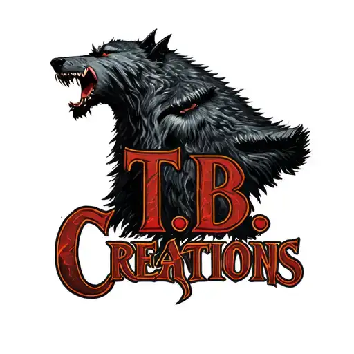 "T.B. Creations" werewolf text centered tattoo design idea