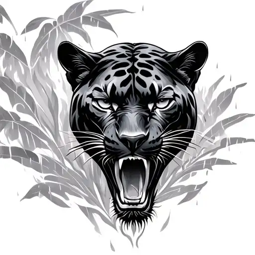 panther on fire in the raining jungle shadows arm sleeve tattoo tattoo design idea