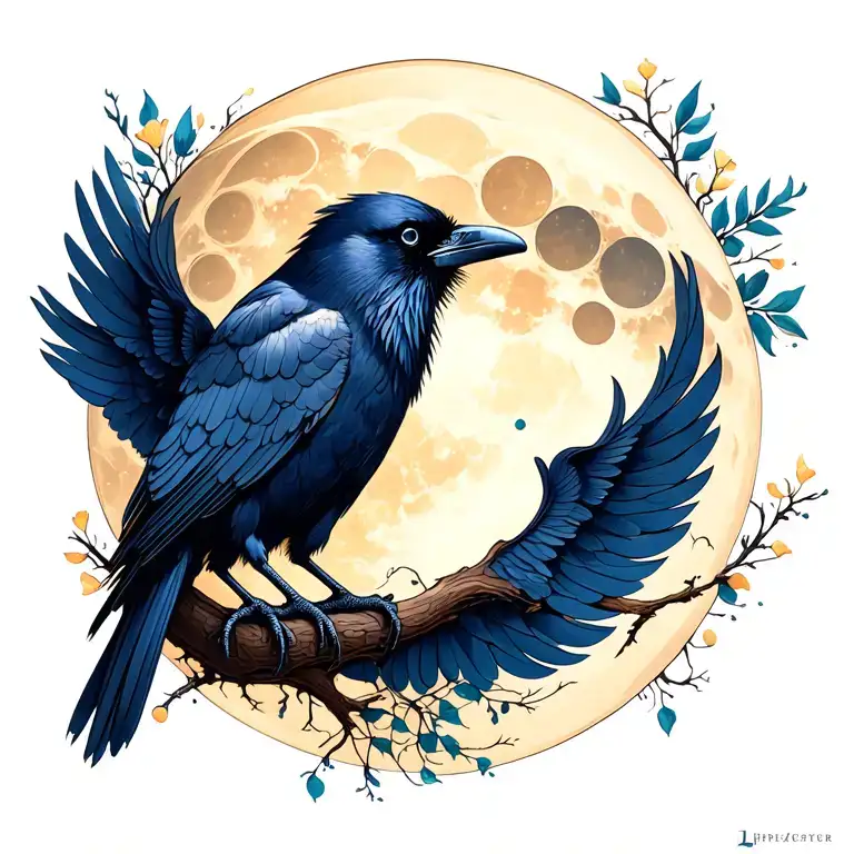 Raven with the moon cycles  tattoo design idea