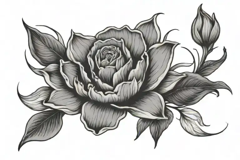 Tattoo that says “despite it all” with a cosmo flower, a daffodil and a rose as an outline in one line tattoo design idea