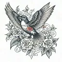 A floral bird flying tattoo design idea