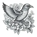 A floral bird flying tattoo design idea