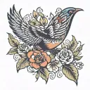 A floral bird flying tattoo design idea