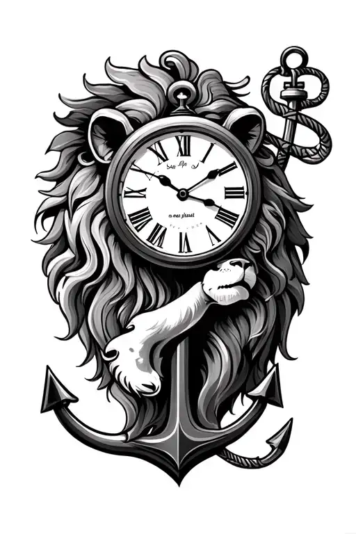 805, family, lion, clock, anchor, jen tattoo design idea