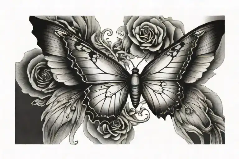 half butterfly half angel wings tattoo design idea