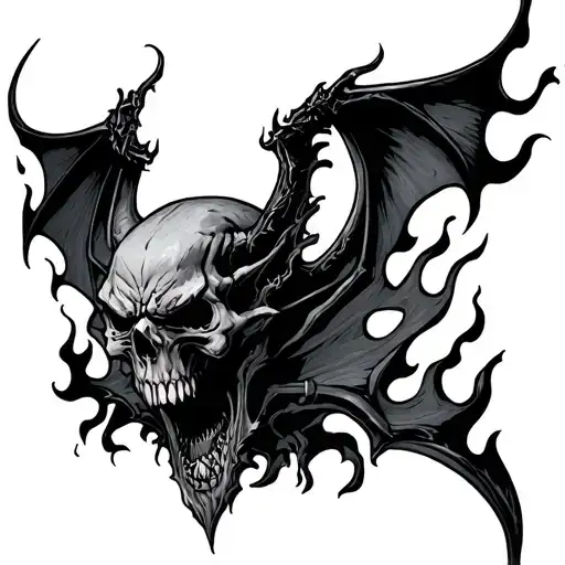 Avenged Sevenfold Deathbat with flames tattoo design idea