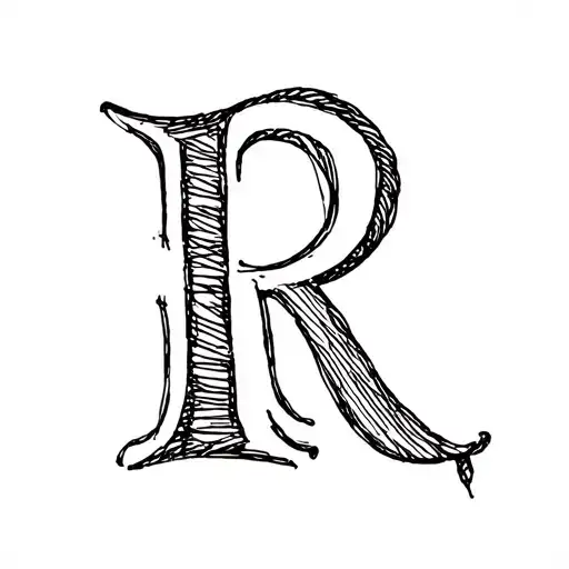 needle and thread with letter R tattoo design idea