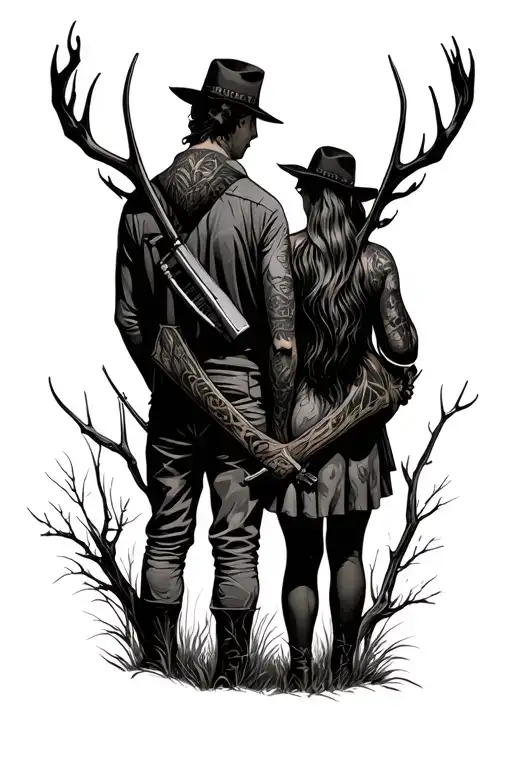 Brother in law and sister in law matching tattos hunting  tattoo design idea