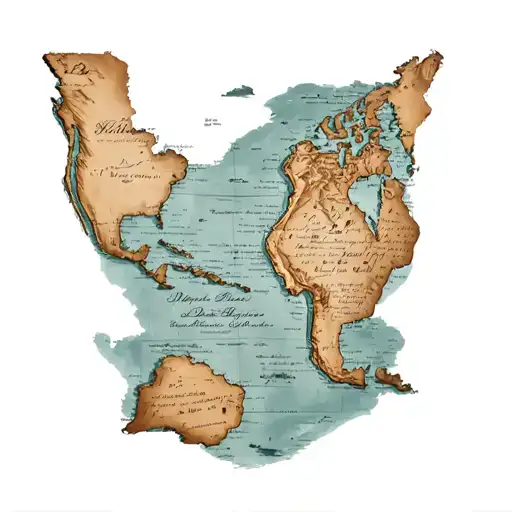 Tattoo on the back of the forearm of a old pirate map of north and South America with Puerto Rico and Dominican Republic tattoo design idea