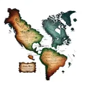 Tattoo on the back of the forearm of a old pirate map of north and South America with Puerto Rico and Dominican Republic tattoo design idea