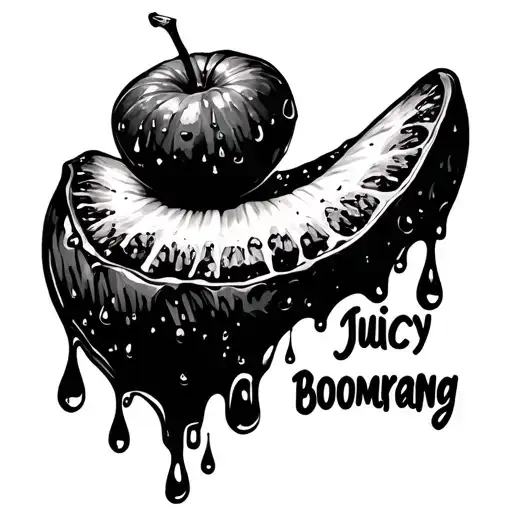 "Juicy Boomerang" fruits dripping in raindrops tattoo design idea