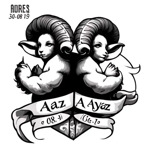 arm sleeve tattoo of an aries the date and names of twin kids Alaz and Ayaz 30-08-19  tattoo design idea