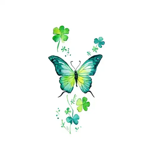 butterfly and shamrock intertwined tattoo design idea