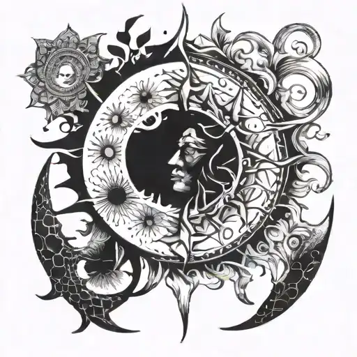 moon and sun half and half tattoo design idea