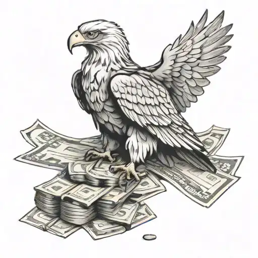 eagle with a crown on it's head and landing on money  tattoo design idea