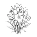 Create an line art image of a bouquet with primroses, sweetpeas and Narcissus tattoo design idea