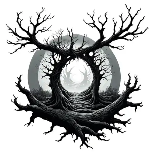 Web of wyrd with trees tattoo design idea