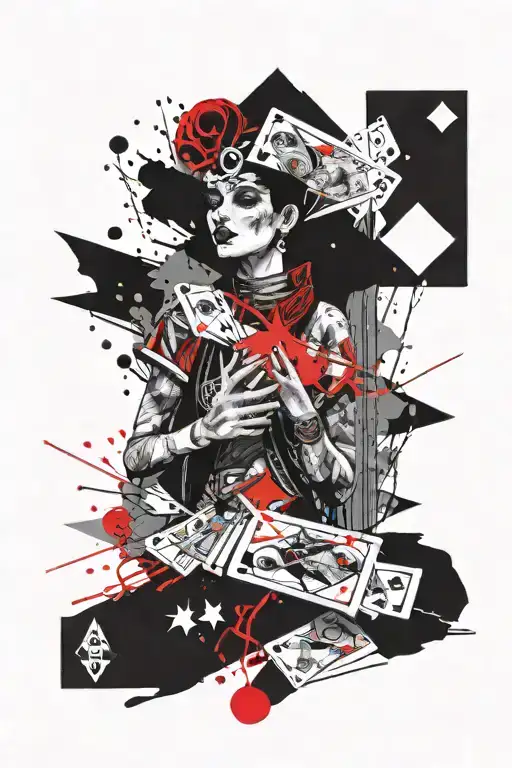 A buffoon shuffling a deck of tarot cards arranged tattoo design idea