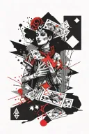 A buffoon shuffling a deck of tarot cards arranged tattoo design idea