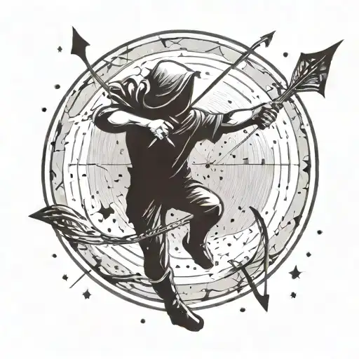person holding an arrow jumping towards a star tattoo design idea