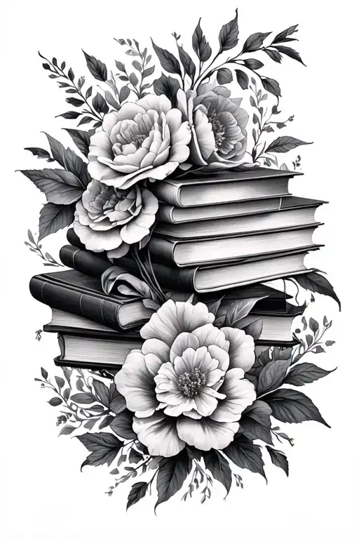 A full femanine realism floral sleeve including books and some reference to ACOTAR tattoo design idea