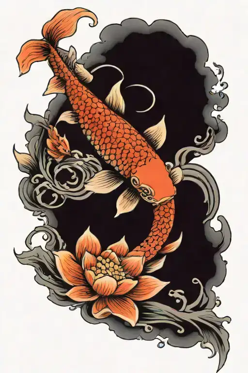 koi carp water lotus flower samurai japanese cherry cloud tattoo design idea